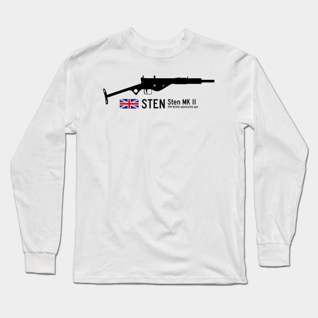 STEN Sten MK II Historical 1941 British sub machine gun black. Long Sleeve T-Shirt by FOGSJ
